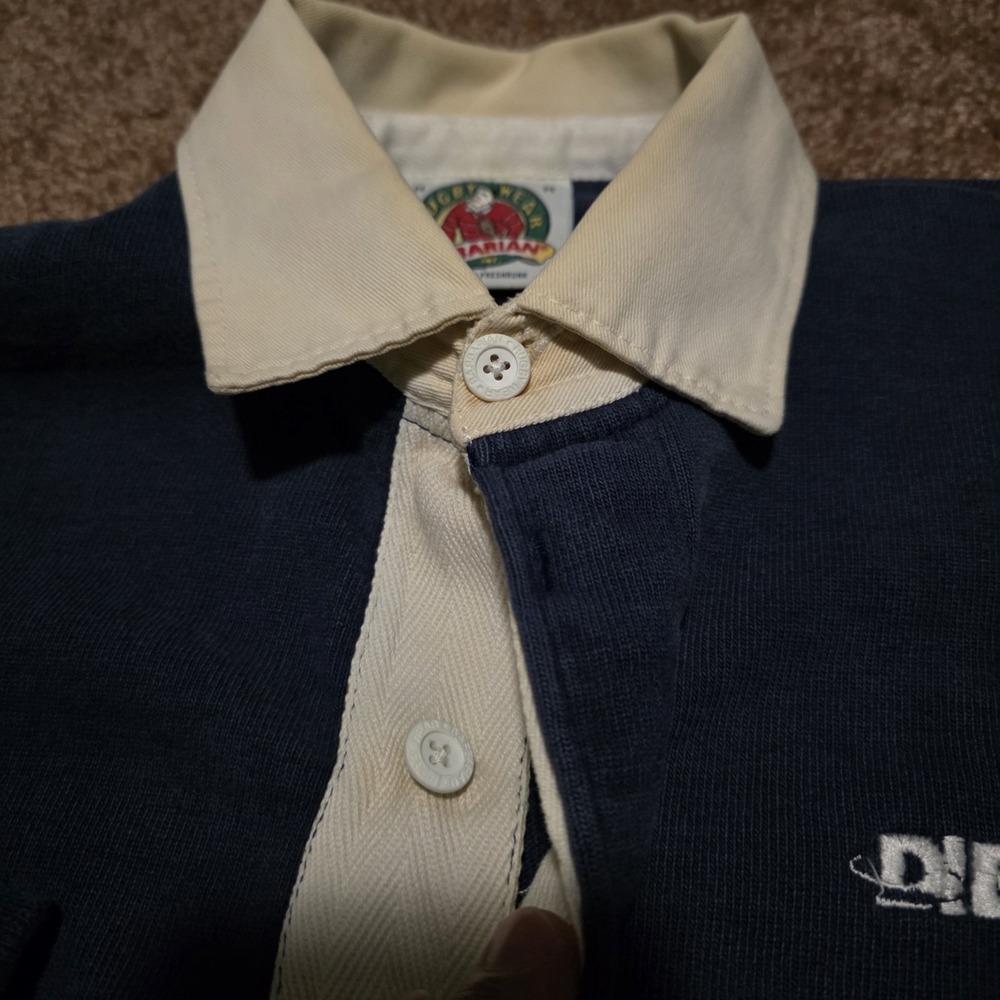 Barbarian Rugby Polo Shirt Mens Medium Navy Gray Diebold Embroidered Long Sleeve - Picture 7 of 11